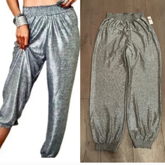 Anthropologie Silver Joggers PERFECT FOR NYE! - Picture 1 of 9